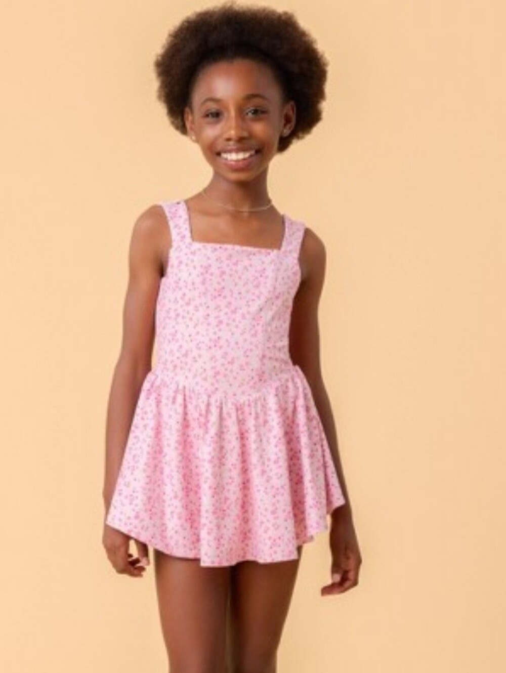 Blogilates Girls' Mommy & Me Princess Bow Back Dress - Pink Floral Print XL